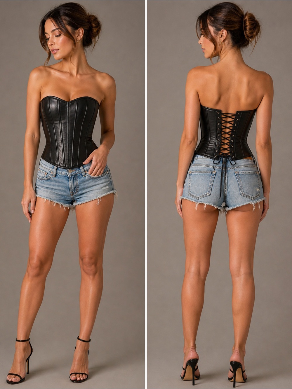 🖤Black Faux Leather Corset Size 38 Lace Up Back Boned Waist Cincher Gothic